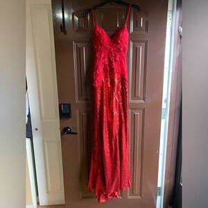 Jovani - 06426 Plunging Neckline Floral Appliques, Sequin Gown Size 00